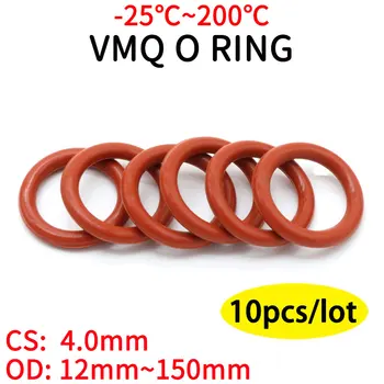 10vnt Raudona Silikono Žiedo Tarpiklis CS 4mm OD 12 ~ 200 mm Silicio O Žiedo Tarpiklis Maisto kokybės Guminis sandarinimo žiedas VMQ Asortimentas švok Įrankiai