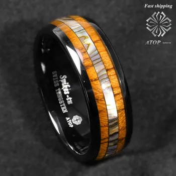 8mm Juodas Volframo karbido žiedas Koa Medienos Akutė ANT Vestuvių Juostoje vyriški Papuošalai Individualų Juvelyrikos
