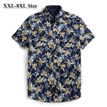 8XL 7XL 6XL Plius Dydžio vyriški Marškiniai, 100% Medvilnės, Patogiai Prarasti Atsitiktinis Negabaritinių Havajų Gėlių Trumpas Rankovės Vasaros Paplūdimio Marškinėliai
