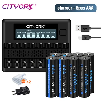 CITYORK 1.2 V AAA 3A Įkraunamos NI-MH Baterijos +8 Slots LCD USB Akumuliatoriaus Kroviklis 1.2 V AA AAA NI-MH Įkraunama Baterija