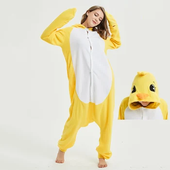 Geltona viščiukų Gyvūnų Moterų Pajama Kostiumas Sleepwear Homewear Suaugusiųjų Onesie Juokinga Polar Fleece Žiemos Pijamas Šalies Kostiumas