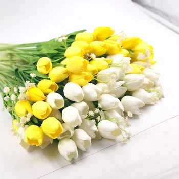 iPOPU 12pcs Tulpių Dirbtinės Gėlės, Namų Vestuves PU Nekilnojamojo Touch Gėlės Vestuvių Dekoratyvinės Gėlės ir Vainikai