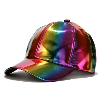 Prabangių Mados Hip-hop Skrybėlę Vaivorykštė Kepurės Ryškių Spalvų Kepurės Kepurės Vyrams PU Odos Beisbolo Kepurę Moterims Drabužių Priedai