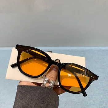 Prekės Dizaineris 2021 nauji Akiniai nuo saulės Moterims, vyrams, Prabangūs Plastikiniai Saulės Akiniai Klasikiniai, Retro unisex aikštė akiniai nuo saulės geltonos spalvos lęšiai