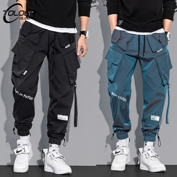 Vyriški Krovinių Kelnės Mados Hip-Hop Multi-kišeniniai Kelnės Madinga Kietas Streetwear Sweatpants Lazerio šviesą Atspindinčios darbo drabužiai Vyrų Kelnės