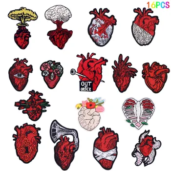 Žmogaus Širdies Siuvinėjimas, Emblemos, Geležies Širdies Kraujo Dėmės Raudonos Širdies Bold Medžiaga Appliques Kaulų Smegenų AORTOS Termo Lipdukai 